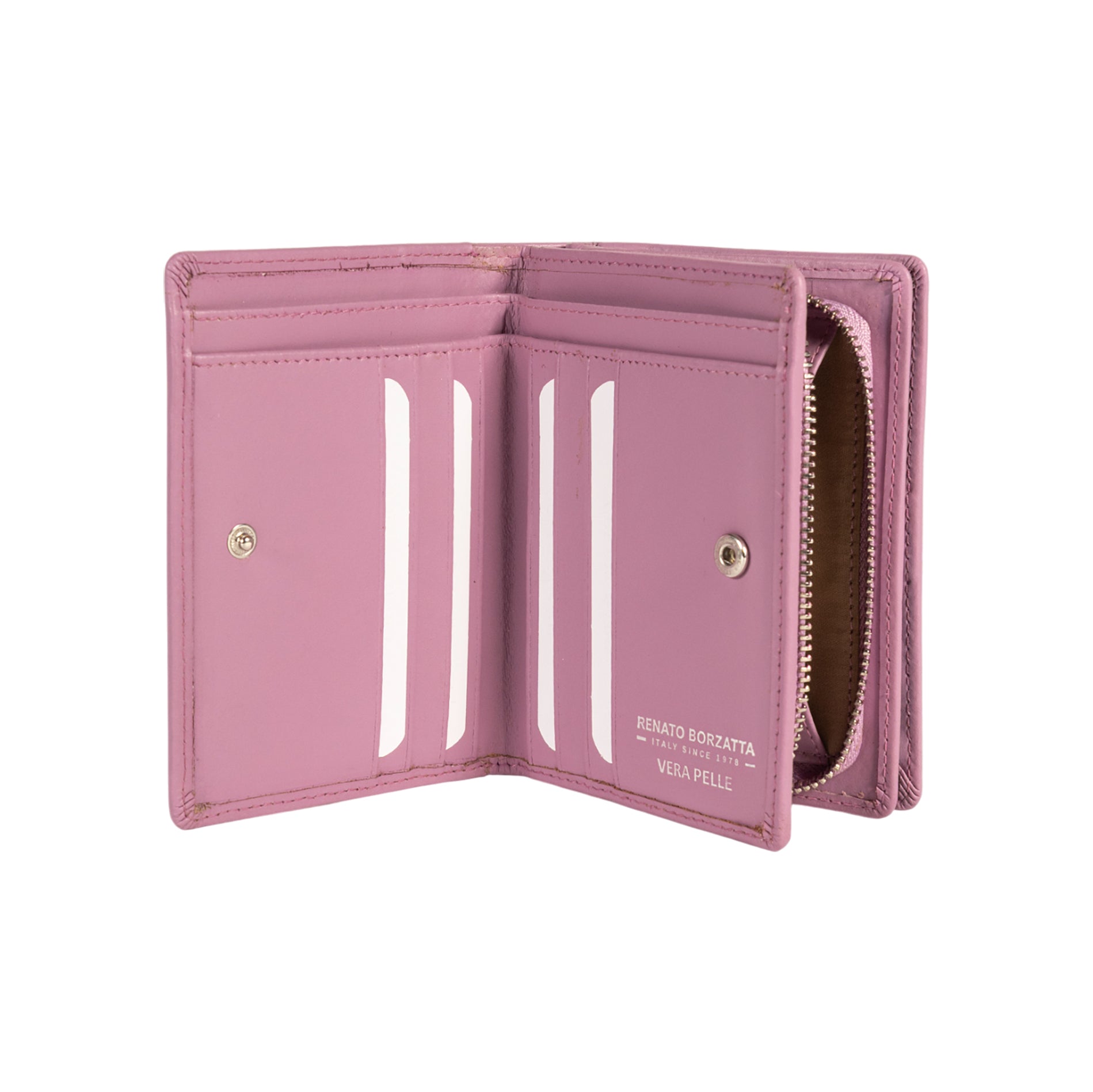 RB1083SCI | Women's Wallet Made in Italy in Genuine Smooth Matte Leather. Color: Lilac. Dimensions (closed): 13 x 9 x 2.5 cm-1