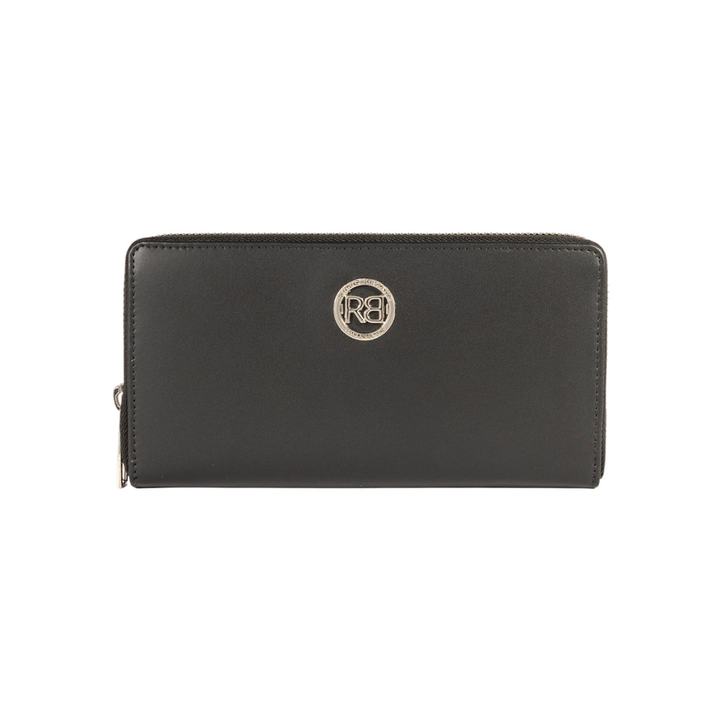 RB1084SA | Women's zippered wallet, made in Italy in smooth, matte genuine leather. Color: Black. Dimensions: 20 x 10 x 2.5 cm.-0