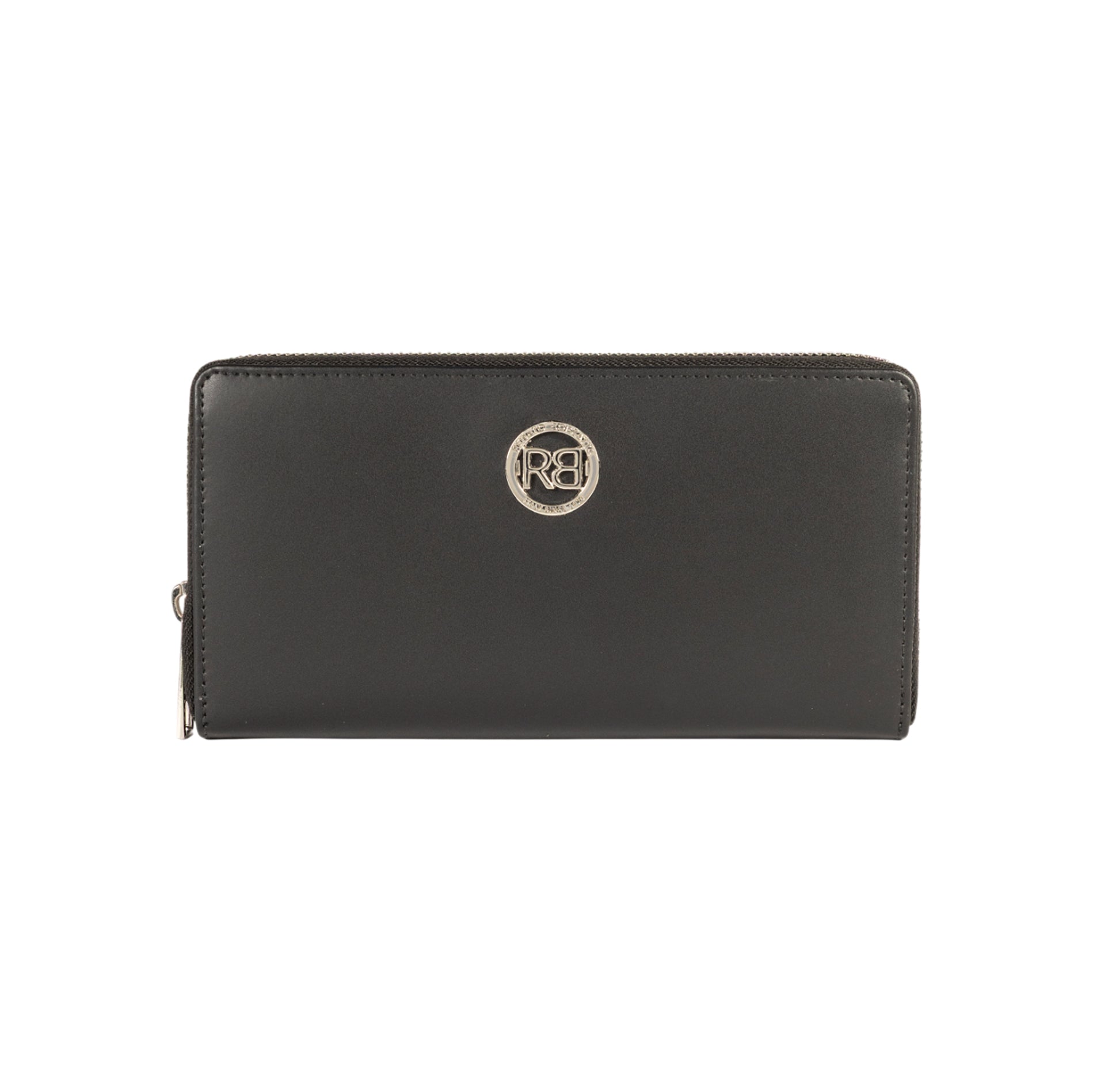 RB1084SA | Women's zippered wallet, made in Italy in smooth, matte genuine leather. Color: Black. Dimensions: 20 x 10 x 2.5 cm.-0