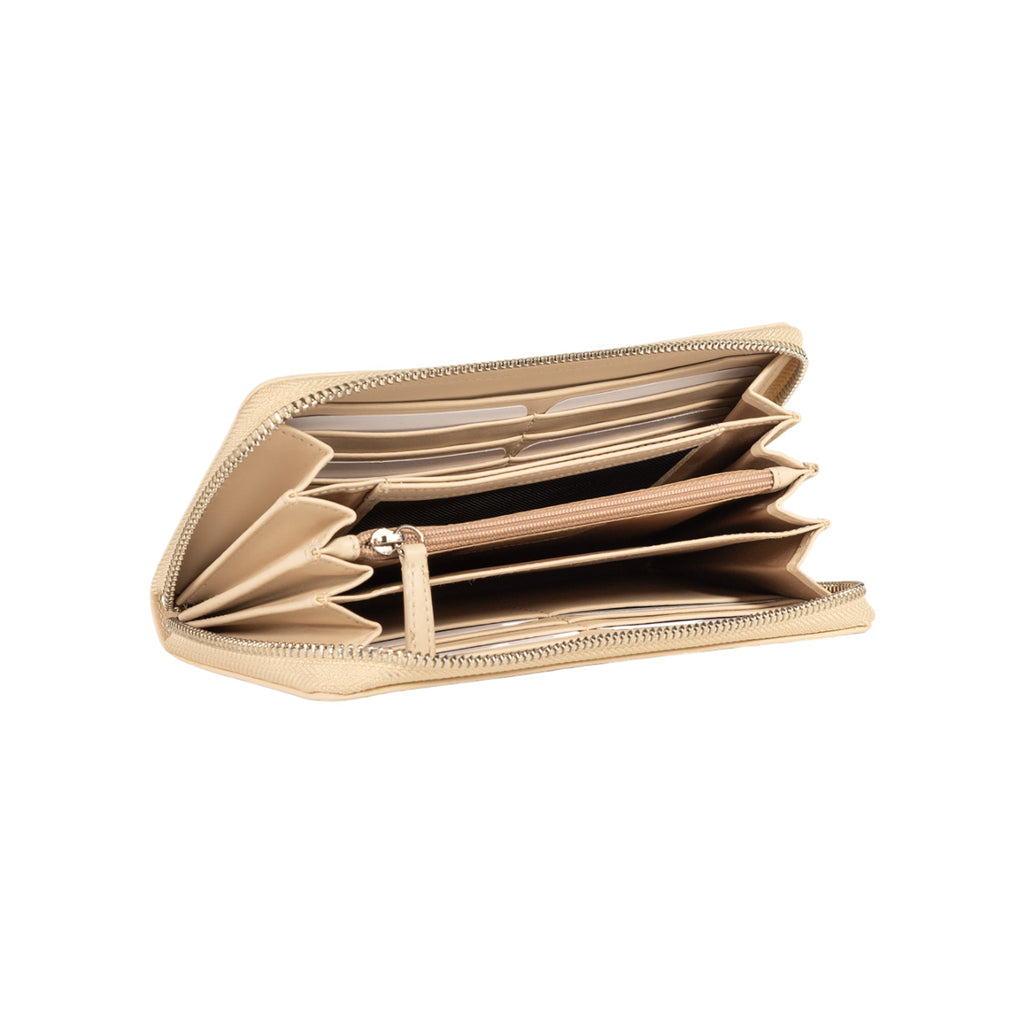 RB1084SAL | Women's zippered wallet made in Italy in smooth, matte genuine leather. Beige color. Dimensions: 20 x 10 x 2.5 cm.-2