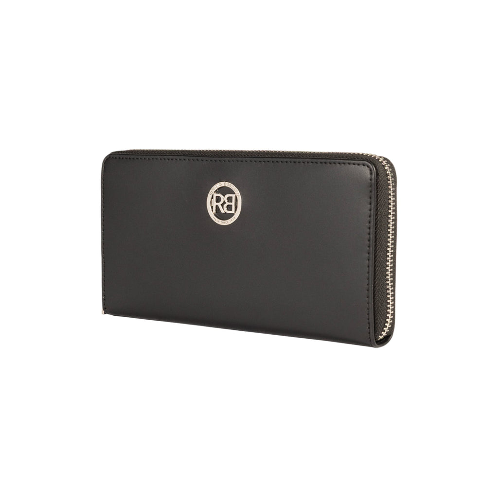 RB1084SA | Women's zippered wallet, made in Italy in smooth, matte genuine leather. Color: Black. Dimensions: 20 x 10 x 2.5 cm.-1