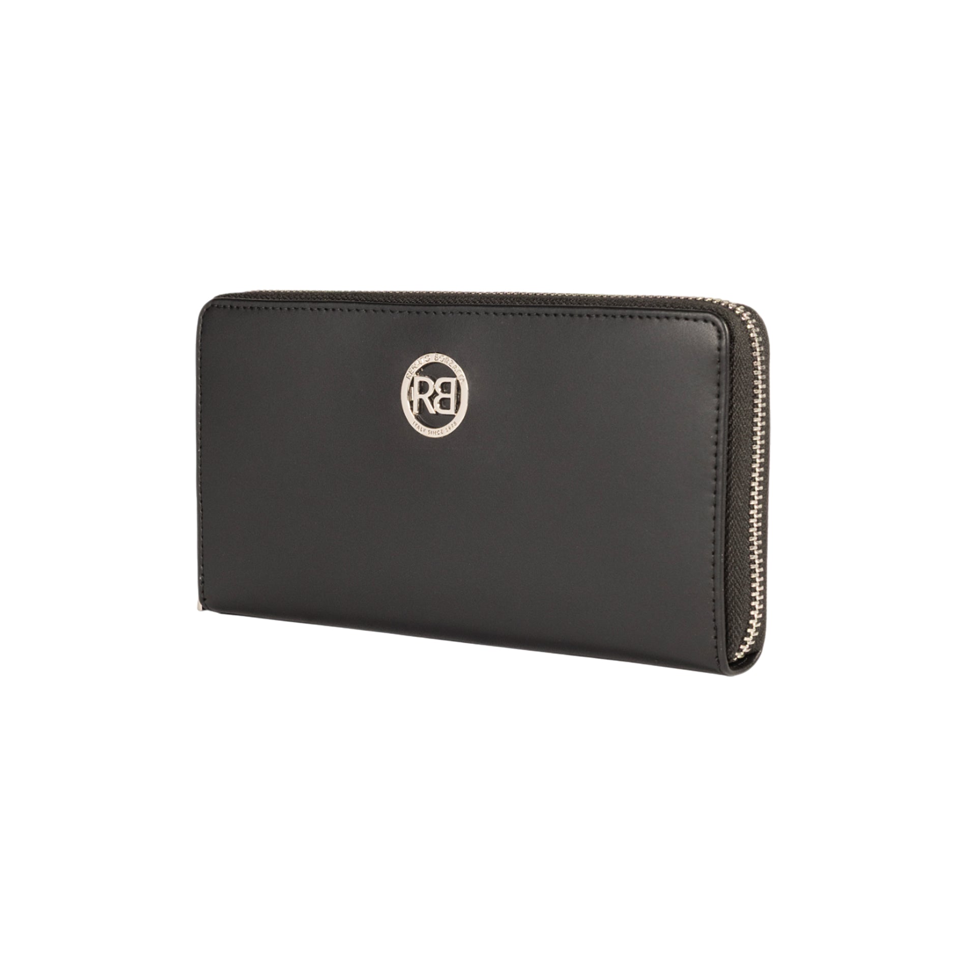 RB1084SA | Women's zippered wallet, made in Italy in smooth, matte genuine leather. Color: Black. Dimensions: 20 x 10 x 2.5 cm.-1