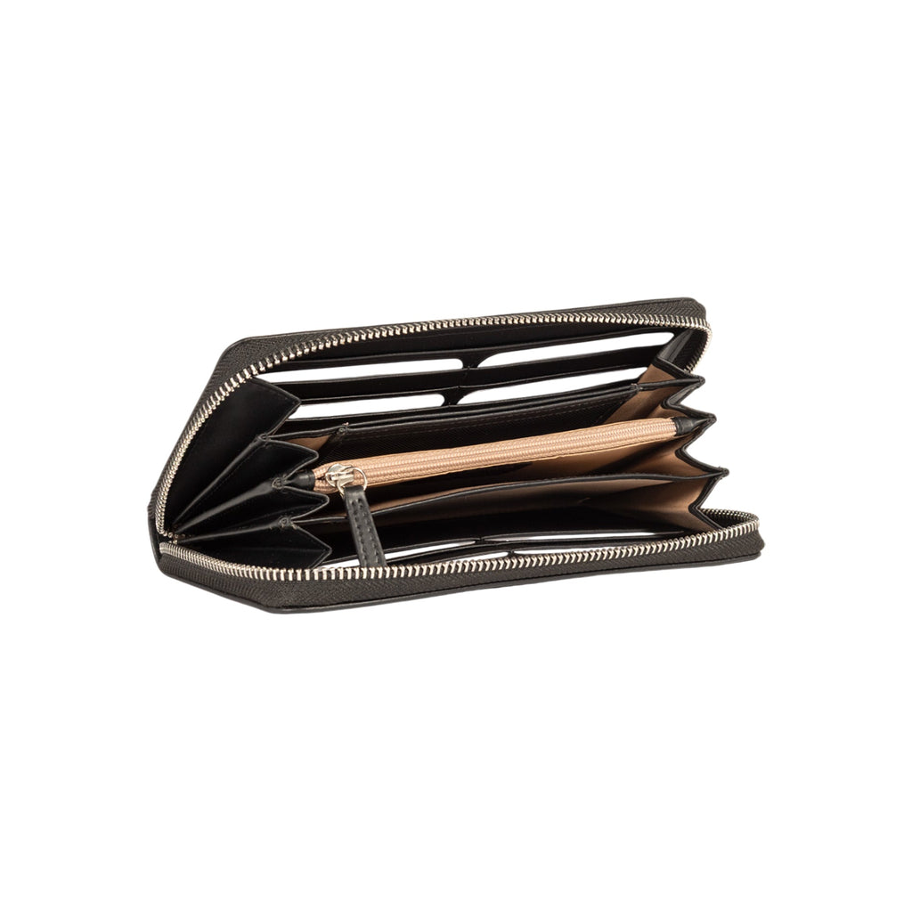 RB1084SA | Women's zippered wallet, made in Italy in smooth, matte genuine leather. Color: Black. Dimensions: 20 x 10 x 2.5 cm.-2