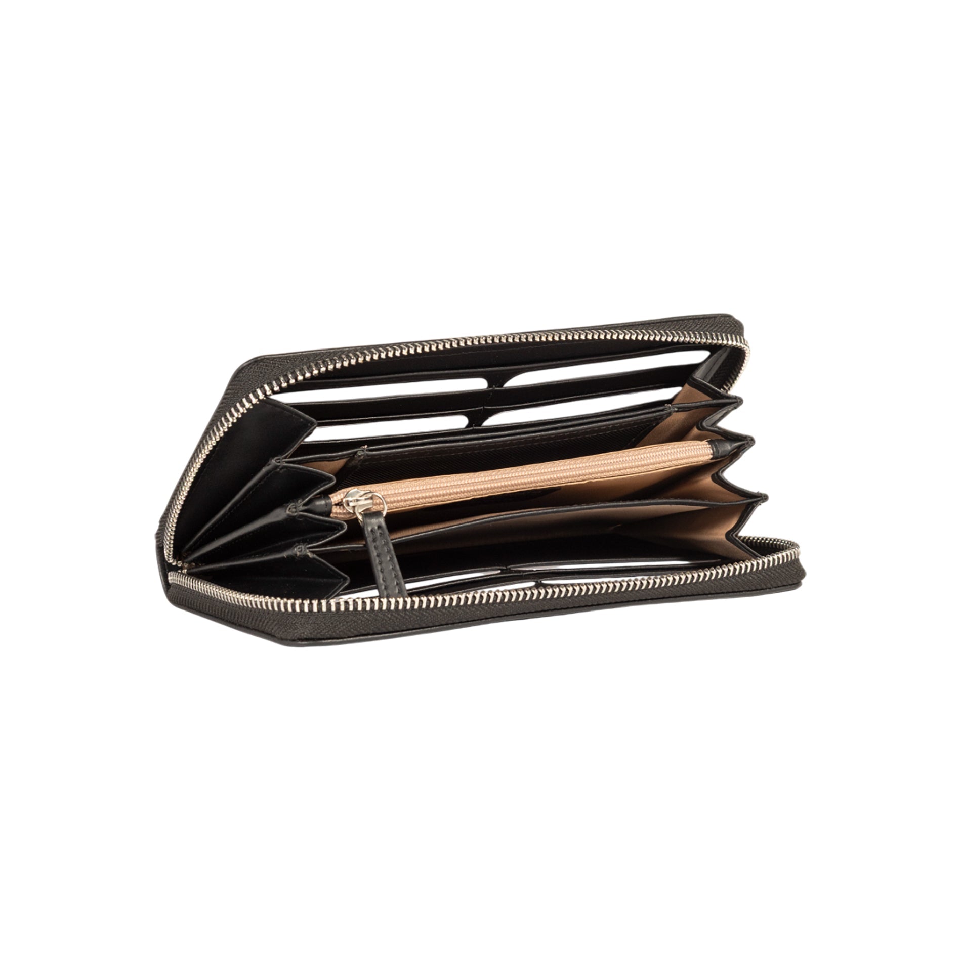 RB1084SA | Women's zippered wallet, made in Italy in smooth, matte genuine leather. Color: Black. Dimensions: 20 x 10 x 2.5 cm.-2