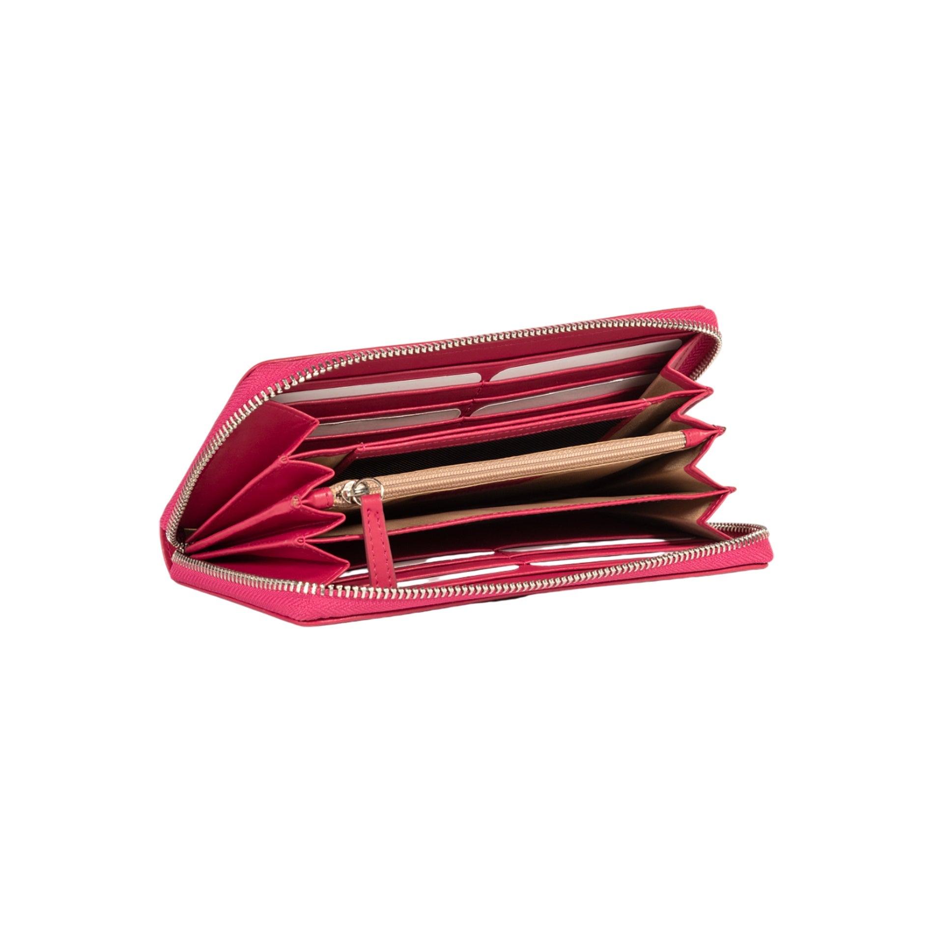 RB1084SBE | Women's zippered wallet made in Italy in smooth, matte genuine leather. Color: Fuchsia. Dimensions: 20 x 10 x 2.5 cm.-2