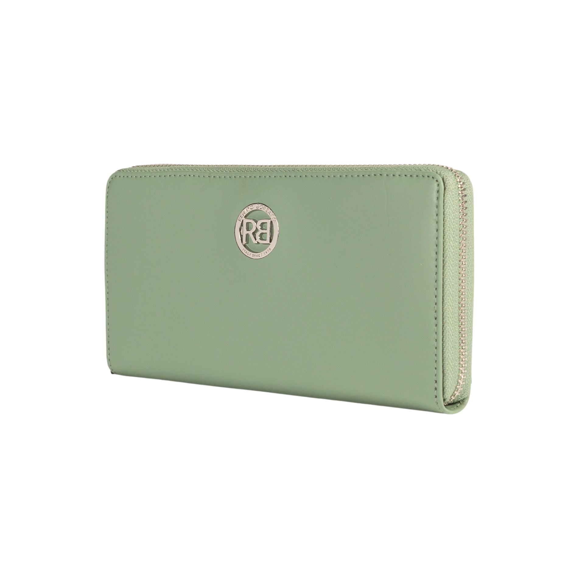RB1084SBF | Women's zippered wallet made in Italy in smooth, matte genuine leather. Mint color. Dimensions: 20 x 10 x 2.5 cm.-1