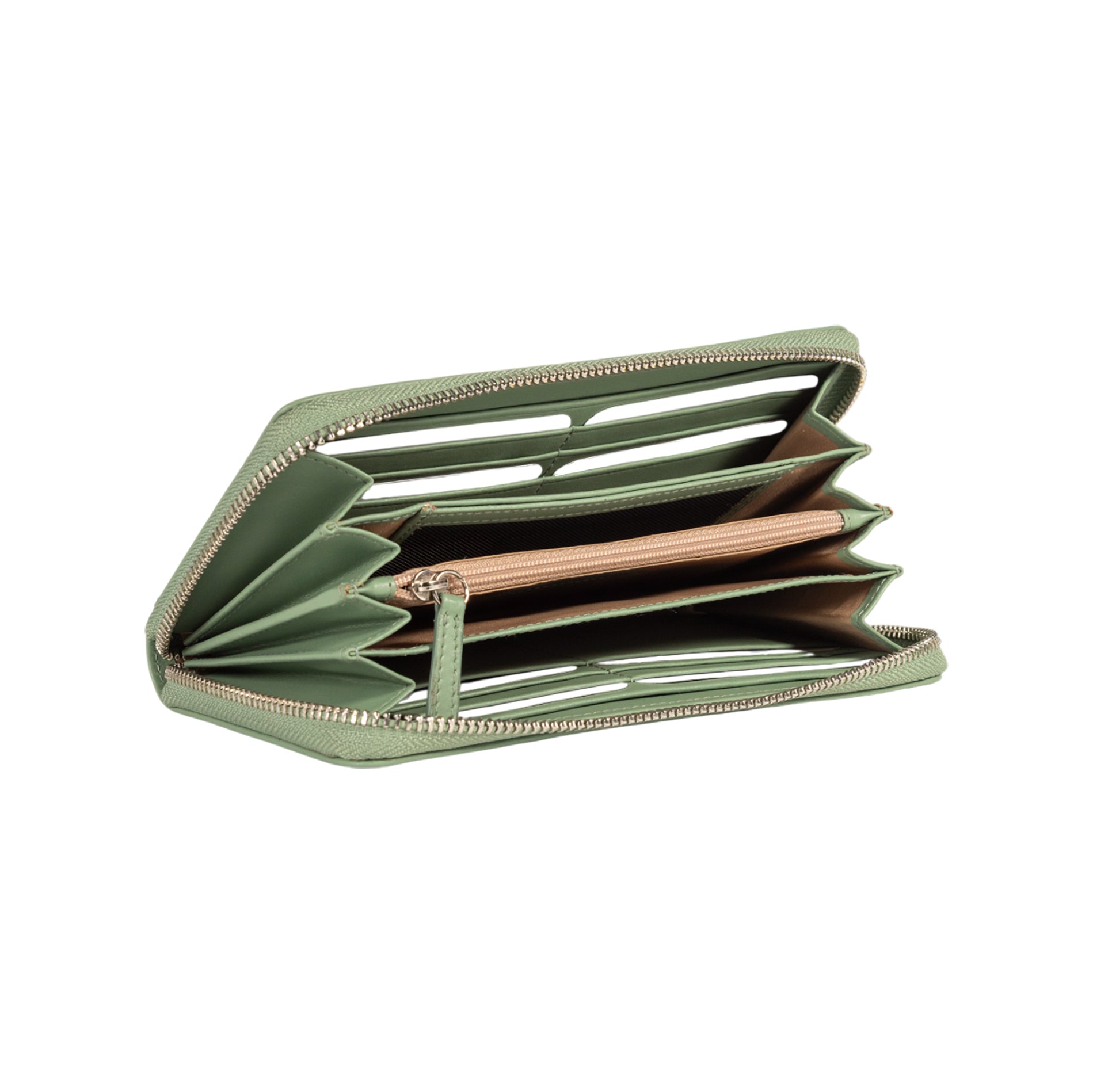 RB1084SBF | Women's zippered wallet made in Italy in smooth, matte genuine leather. Mint color. Dimensions: 20 x 10 x 2.5 cm.-2