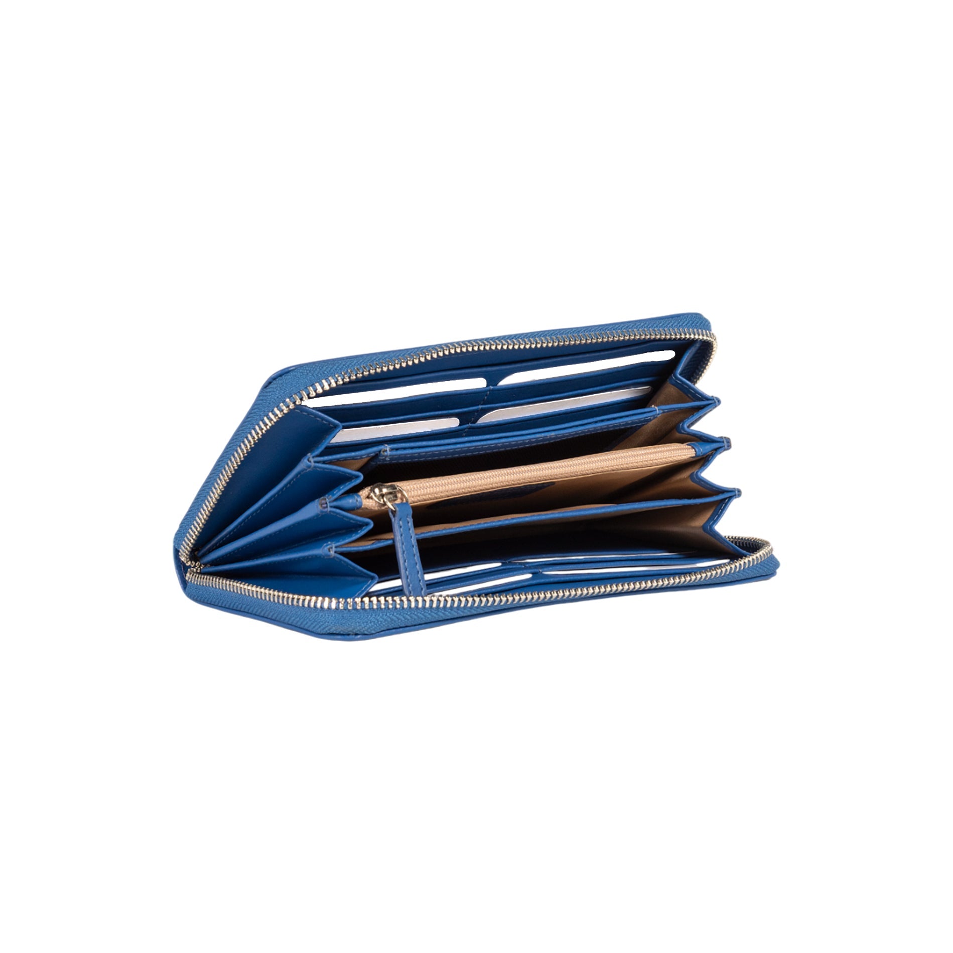 RB1084SCH | Women's zippered wallet made in Italy in smooth, matte genuine leather. Color: Royal Blue. Dimensions: 20 x 10 x 2.5 cm.-2