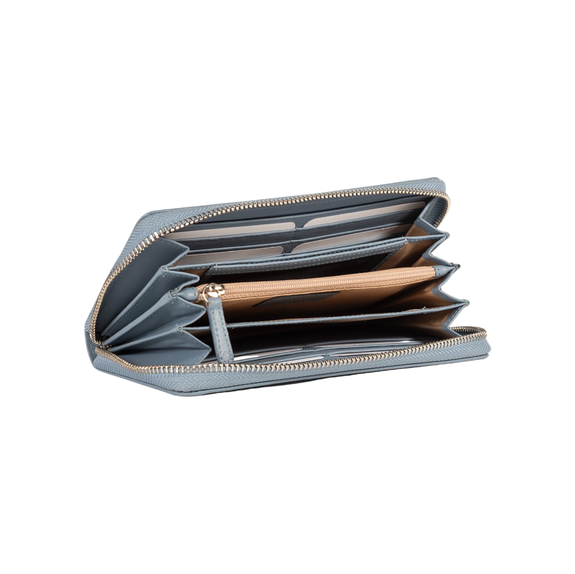 RB1084SP | Women's zippered wallet made in Italy in smooth, matte leather. Color: Air Force Blue. Dimensions: 20 x 10 x 2.5 cm.-2