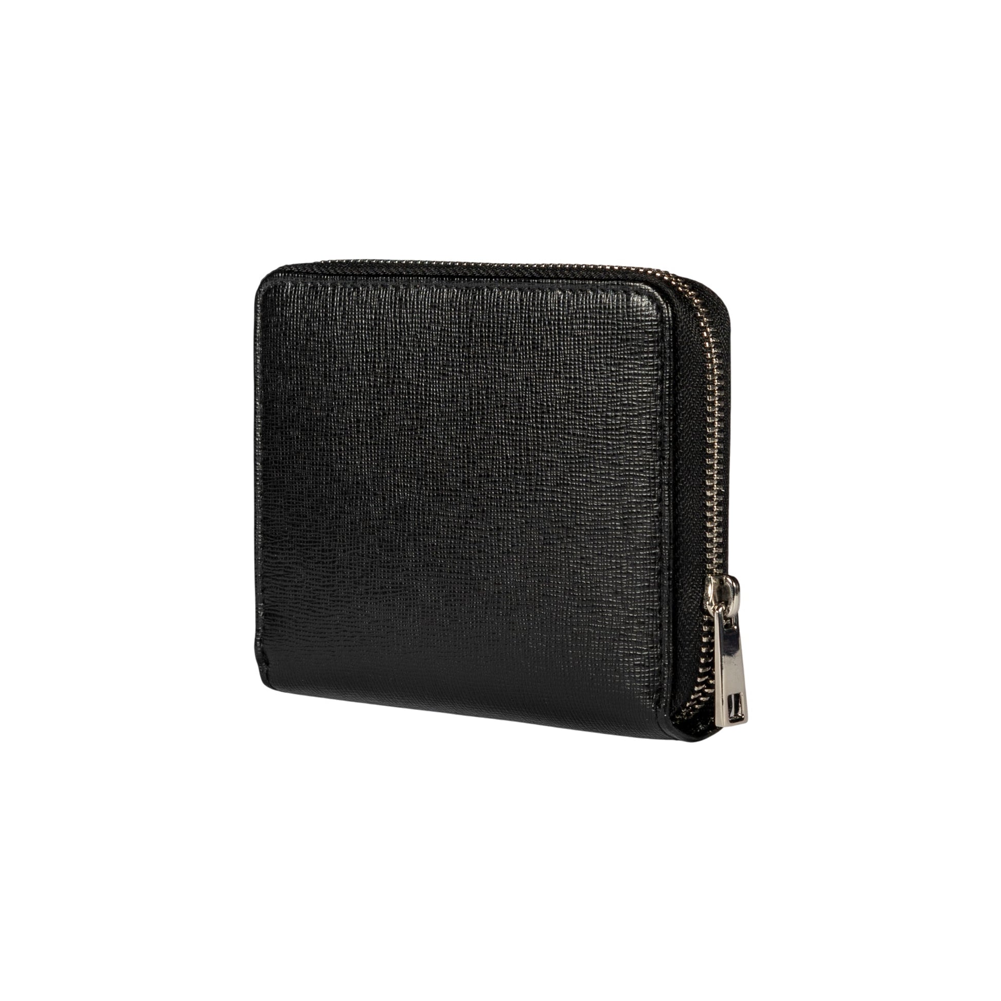 RB1086A | Women's Zip Around Wallet Made in Italy in Genuine Saffiano Leather. Polished Silver Metal Hardware. Black Color. Dimensions (closed): 10 x 12 x 2 cm-2