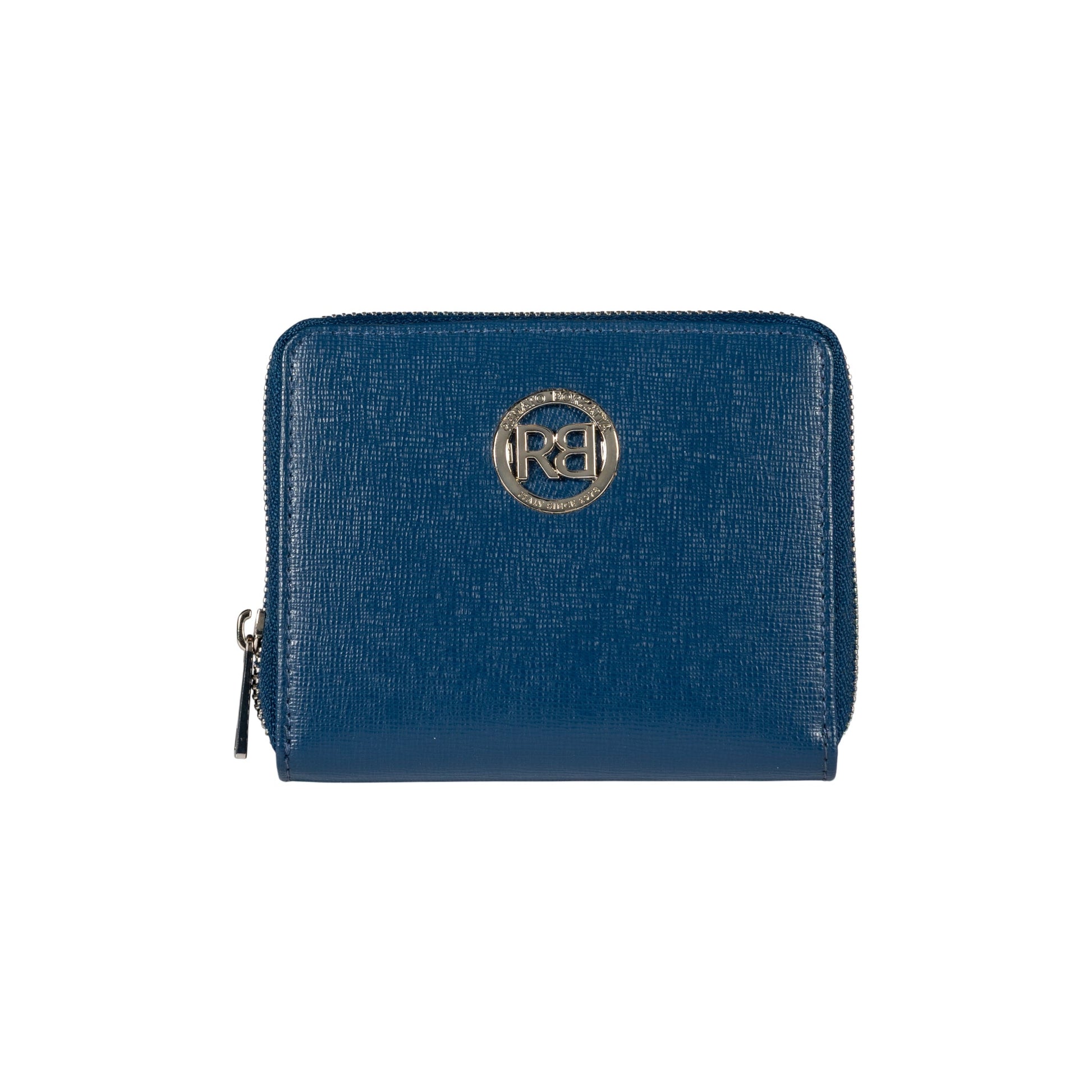 RB1086D | Women's Zip Around Wallet Made in Italy in Genuine Saffiano Leather. Polished Silver Metal Hardware. Color: Blue. Dimensions (closed): 10 x 12 x 2 cm-0