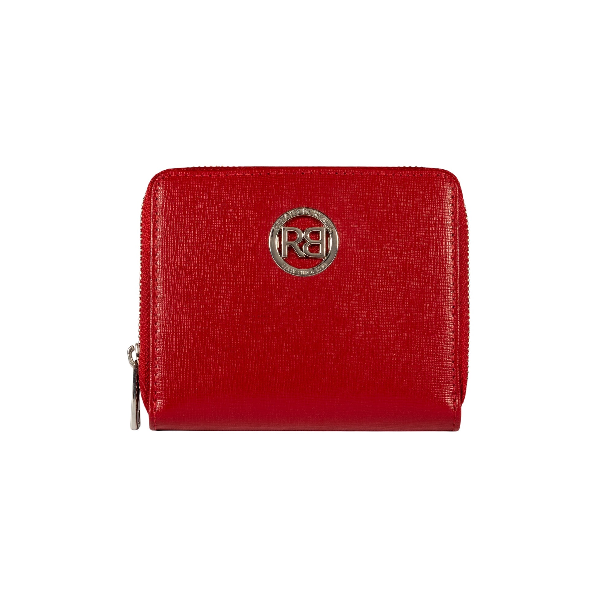 RB1086V | Women's Zip Around Wallet Made in Italy in Genuine Saffiano Leather. Polished Silver Metal Hardware. Color: Red. Dimensions (closed): 10 x 12 x 2 cm-0