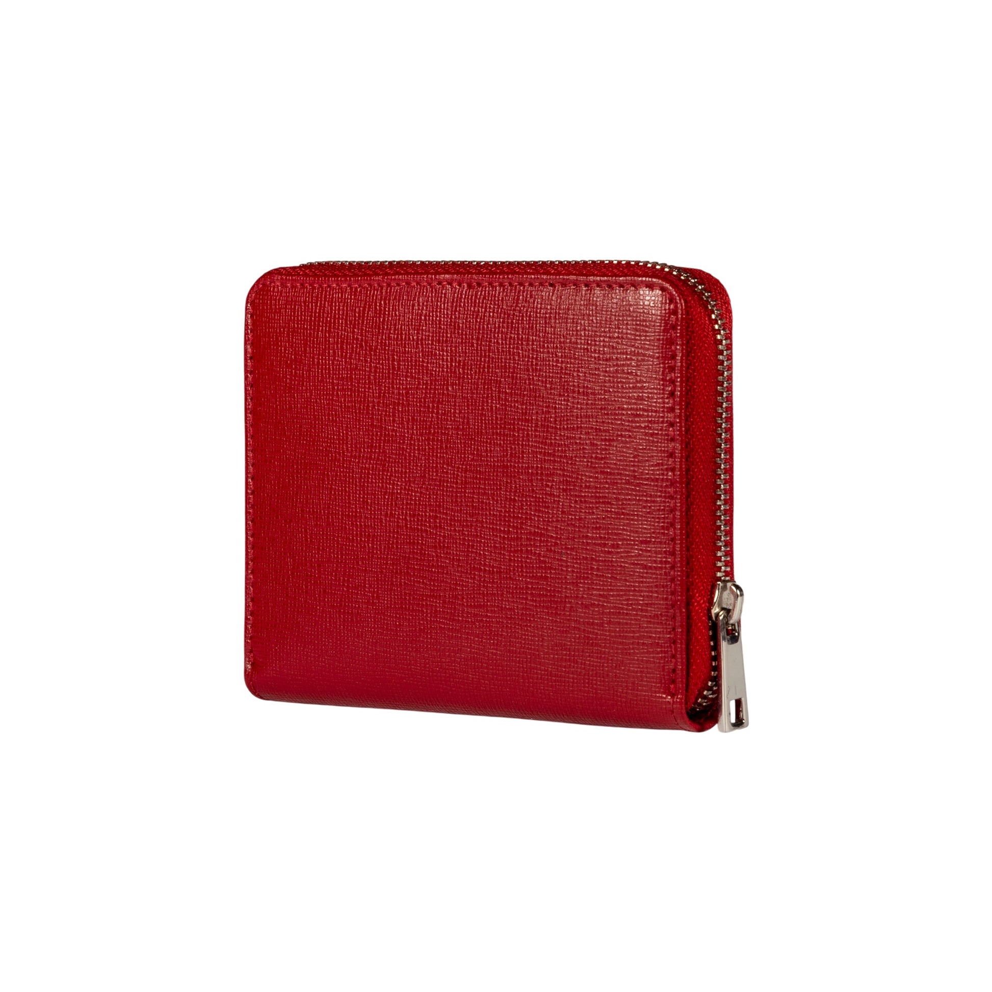 RB1086V | Women's Zip Around Wallet Made in Italy in Genuine Saffiano Leather. Polished Silver Metal Hardware. Color: Red. Dimensions (closed): 10 x 12 x 2 cm-2