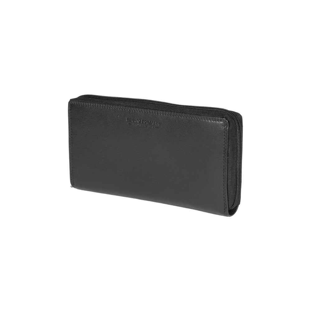 RB12080A | Portafogli Donna in Vera Pelle pieno fiore, con leggera grana. Colore Nero. Protezione RFID. Dimensioni: cm 20 x 10 x 2,5. Confezione: Scatola regalo fondo/coperchio-0