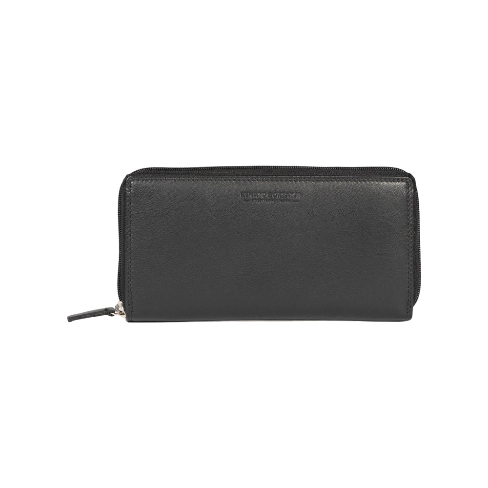 RB12080A | Portafogli Donna in Vera Pelle pieno fiore, con leggera grana. Colore Nero. Protezione RFID. Dimensioni: cm 20 x 10 x 2,5. Confezione: Scatola regalo fondo/coperchio-2