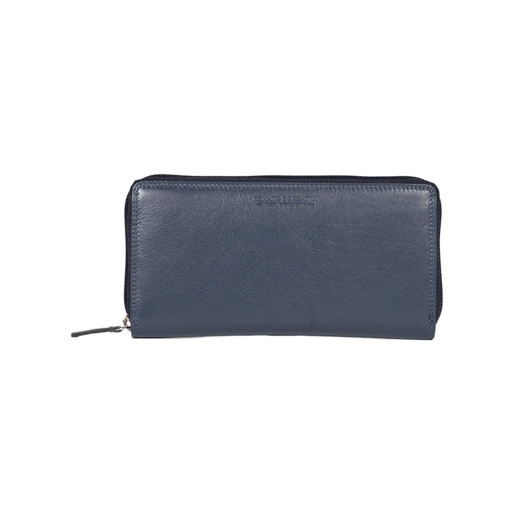 RB12080D | Portafogli Donna in Vera Pelle pieno fiore, con leggera grana. Colore Blu. Protezione RFID. Dimensioni: cm 20 x 10 x 2,5. Confezione: Scatola regalo fondo/coperchio-2