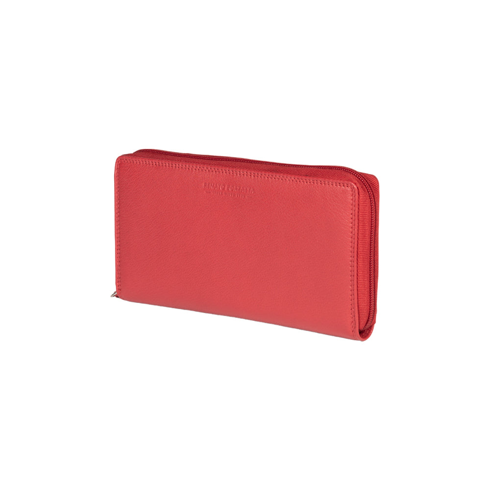 RB12080V | Portafogli Donna in Vera Pelle pieno fiore, con leggera grana. Colore Rosso. Protezione RFID. Dimensioni: cm 20 x 10 x 2,5. Confezione: Scatola regalo fondo/coperchio-0