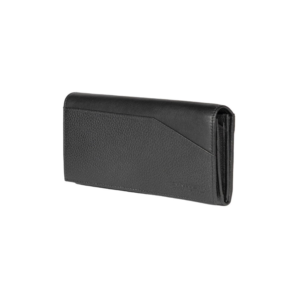 RB12129A | Portafogli Donna in Vera Pelle pieno fiore, grana dollaro/leggera. Colore Nero. Protezione RFID. Dimensioni da chiuso: cm 18,5 x 10 x 3. Confezione: Scatola regalo fondo/coperchio-0