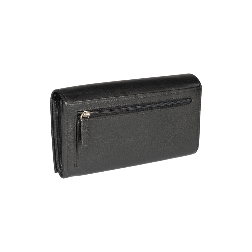 RB12129A | Portafogli Donna in Vera Pelle pieno fiore, grana dollaro/leggera. Colore Nero. Protezione RFID. Dimensioni da chiuso: cm 18,5 x 10 x 3. Confezione: Scatola regalo fondo/coperchio-3