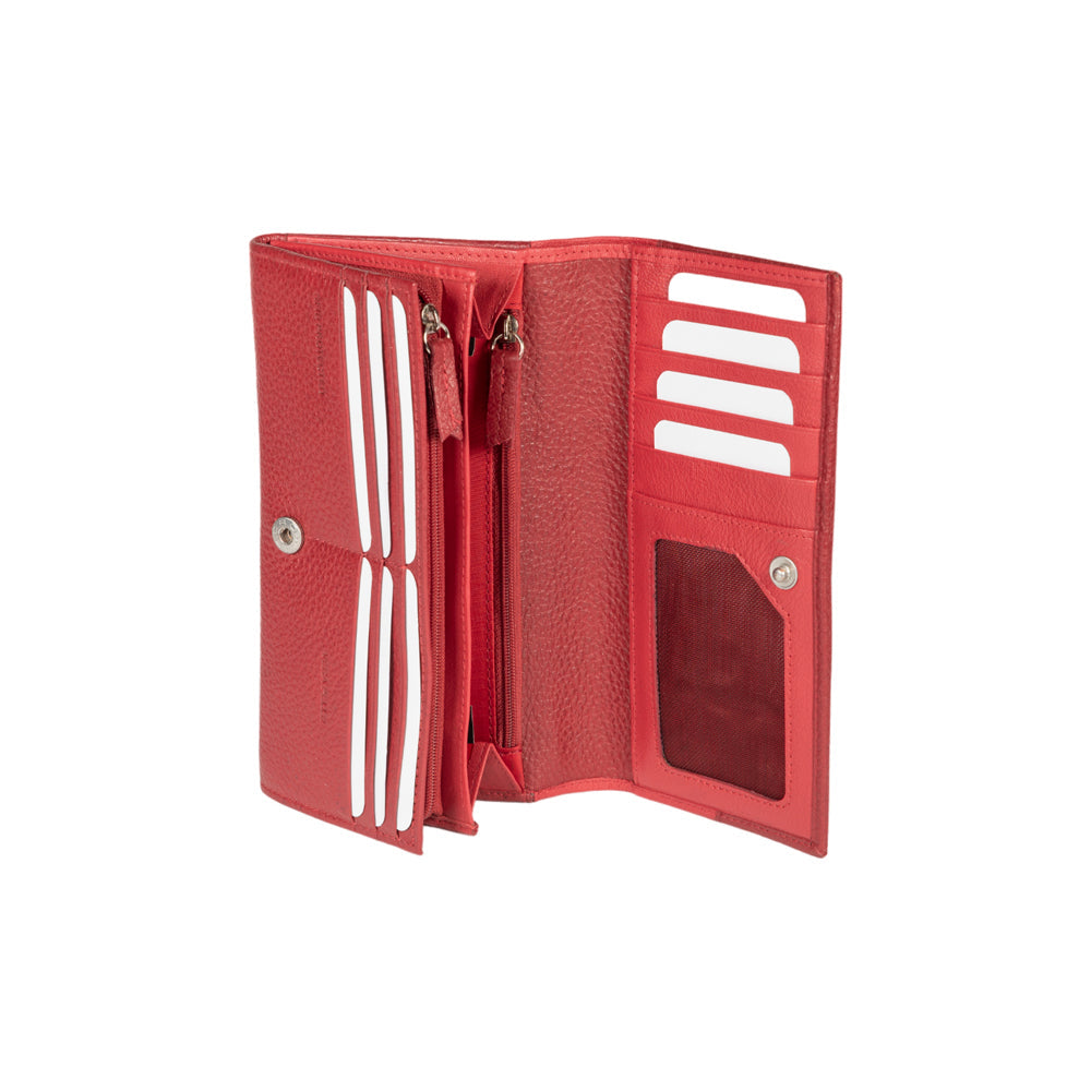 RB12129V | Portafogli Donna in Vera Pelle pieno fiore, grana dollaro/leggera. Colore Rosso. Protezione RFID. Dimensioni da chiuso: cm 18,5 x 10 x 3. Confezione: Scatola regalo fondo/coperchio-1