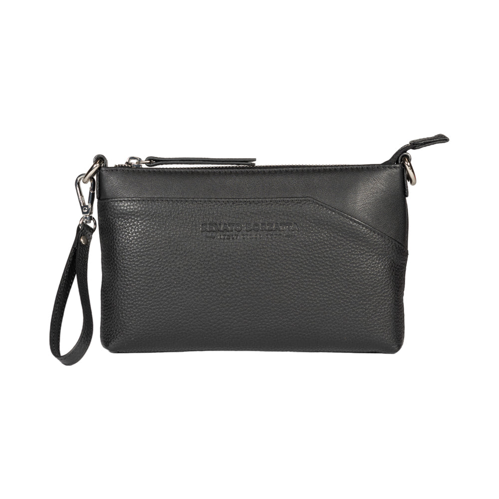 RB2003A | Borsa a Tracolla/Polso in Vera Pelle pieno fiore, grana dollaro/leggera. Tracolla e maniglia removibili. Colore Nero. Dimensioni: cm 22 x 14 x 2,5. Confezione: Sacchetto in Tessuto non Tessuto-1