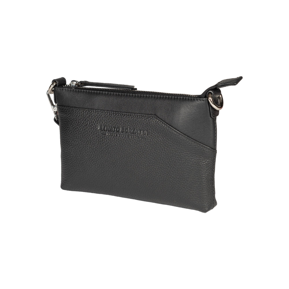 RB2003A | Borsa a Tracolla/Polso in Vera Pelle pieno fiore, grana dollaro/leggera. Tracolla e maniglia removibili. Colore Nero. Dimensioni: cm 22 x 14 x 2,5. Confezione: Sacchetto in Tessuto non Tessuto-2