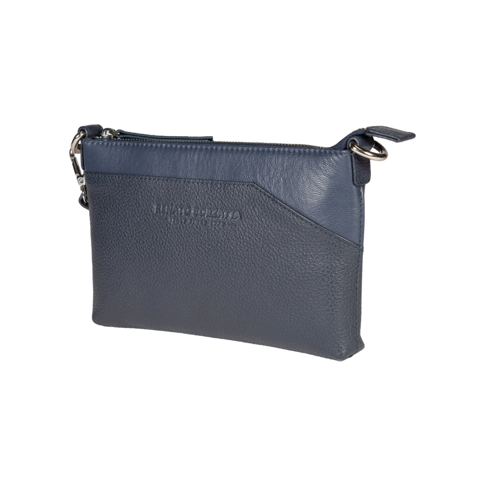 RB2003D | Borsa a Tracolla/Polso in Vera Pelle pieno fiore, grana dollaro/leggera. Tracolla e maniglia removibili. Colore Blu. Dimensioni: cm 22 x 14 x 2,5. Confezione: Sacchetto in Tessuto non Tessuto-2
