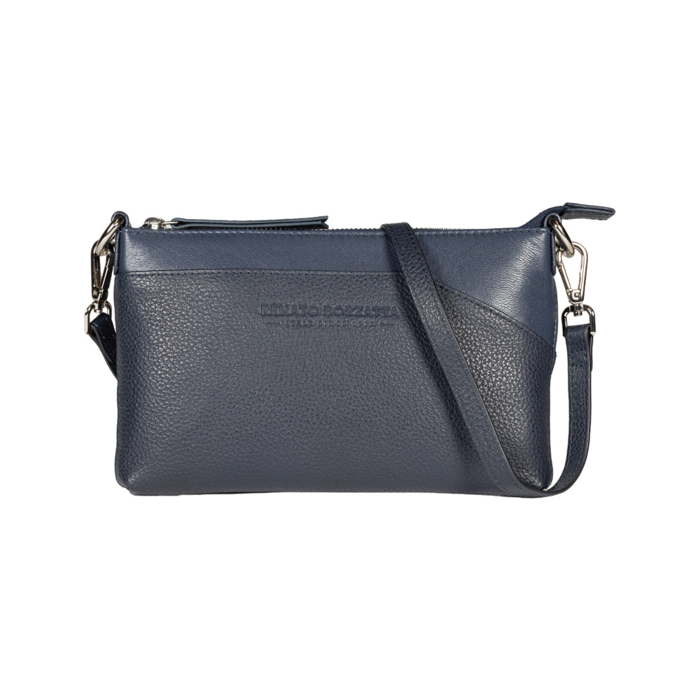 RB2003D | Borsa a Tracolla/Polso in Vera Pelle pieno fiore, grana dollaro/leggera. Tracolla e maniglia removibili. Colore Blu. Dimensioni: cm 22 x 14 x 2,5. Confezione: Sacchetto in Tessuto non Tessuto-0
