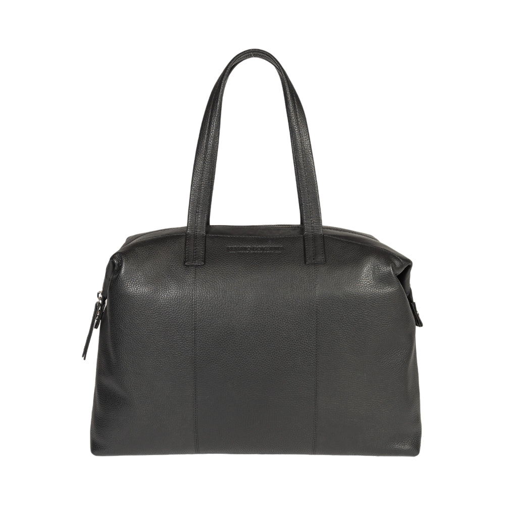 RB2004A | Borsa Shopping Trasformabile in Bauletto in Vera Pelle pieno fiore, grana dollaro/leggera. Doppio manico. Colore Nero. Dimensioni: cm 43 x 36 x 14. Confezione: Sacchetto in Tessuto non Tessuto-0
