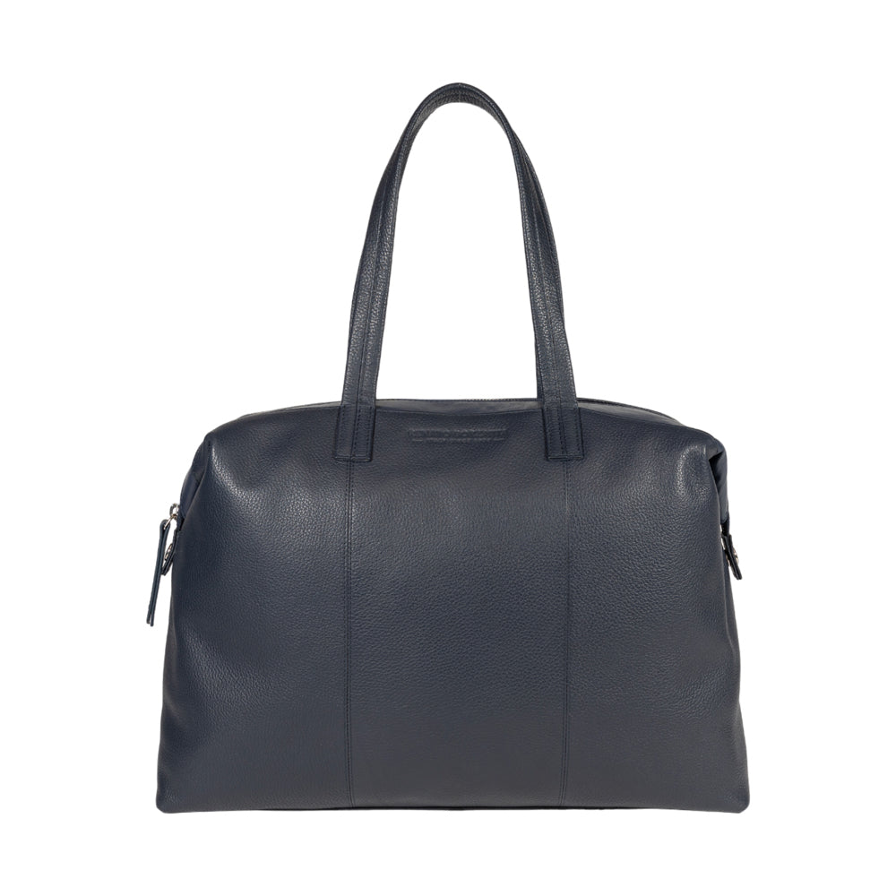 RB2004D | Borsa Shopping Trasformabile in Bauletto in Vera Pelle pieno fiore, grana dollaro/leggera. Doppio manico. Colore Blu. Dimensioni: cm 43 x 36 x 14. Confezione: Sacchetto in Tessuto non Tessuto-0