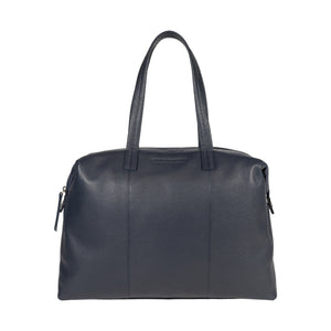 RB2004D | Borsa Shopping Trasformabile in Bauletto in Vera Pelle pieno fiore, grana dollaro/leggera. Doppio manico. Colore Blu. Dimensioni: cm 43 x 36 x 14. Confezione: Sacchetto in Tessuto non Tessuto-0
