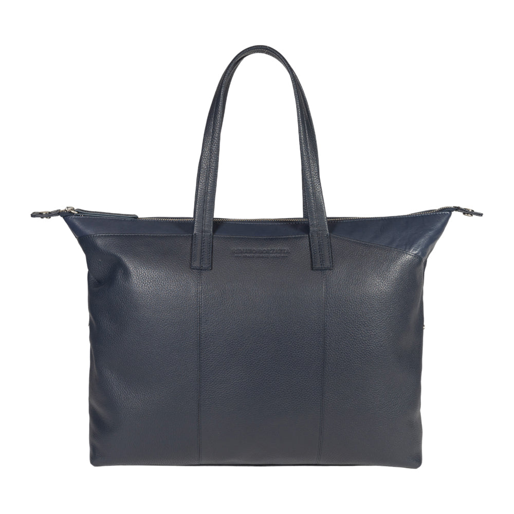 RB2004D | Borsa Shopping Trasformabile in Bauletto in Vera Pelle pieno fiore, grana dollaro/leggera. Doppio manico. Colore Blu. Dimensioni: cm 43 x 36 x 14. Confezione: Sacchetto in Tessuto non Tessuto-2