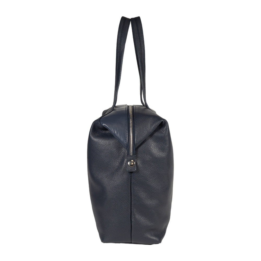 RB2004D | Borsa Shopping Trasformabile in Bauletto in Vera Pelle pieno fiore, grana dollaro/leggera. Doppio manico. Colore Blu. Dimensioni: cm 43 x 36 x 14. Confezione: Sacchetto in Tessuto non Tessuto-3