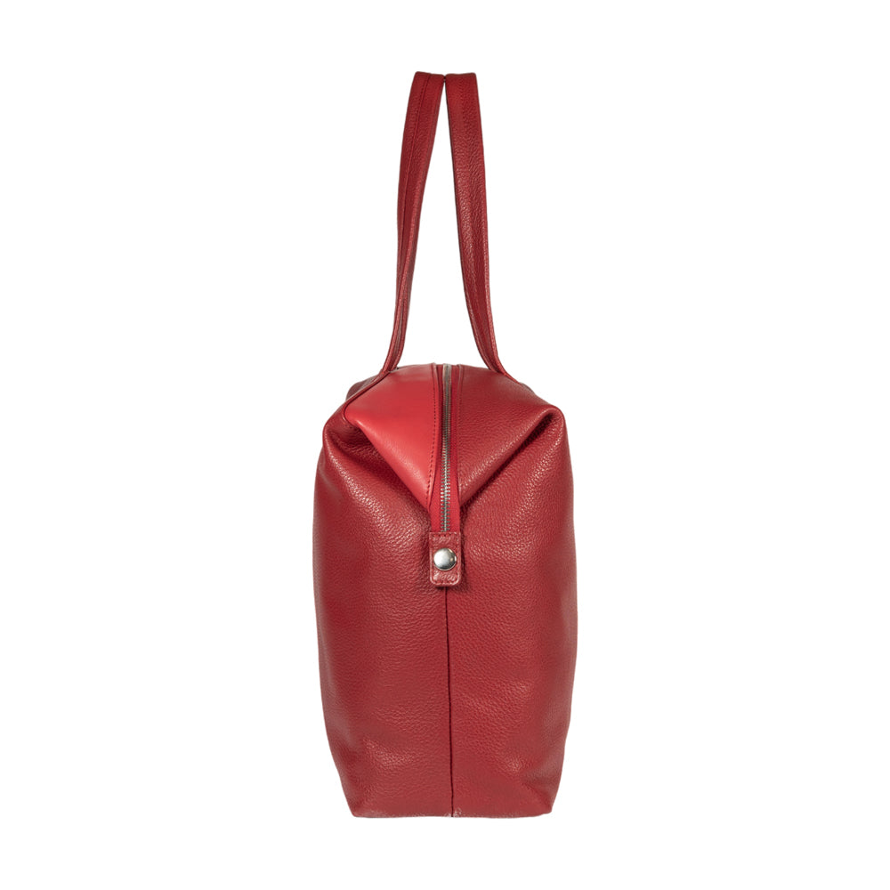 RB2004V | Shopping Bag Convertible to Trunk made of genuine full grain leather, dollar/light grain. Double handles. Red color. Dimensions: 43 x 36 x 14 cm. Packaging: Non-Woven Fabric Bag.-3