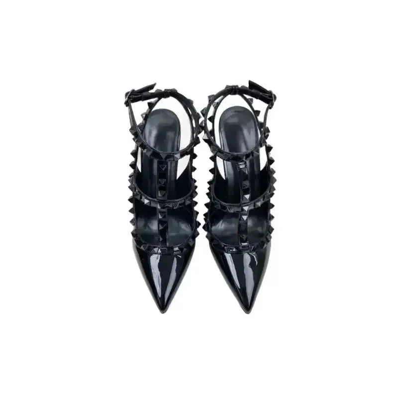 Black Rivets High Heels Stiletto Roman Sandals-7