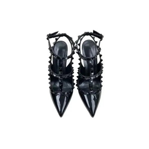 Black Rivets High Heels Stiletto Roman Sandals-1