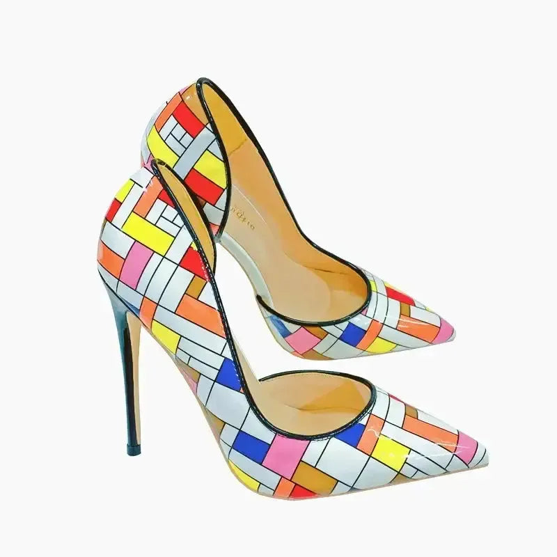 Color Checkered High Heels Stiletto Shoes-6