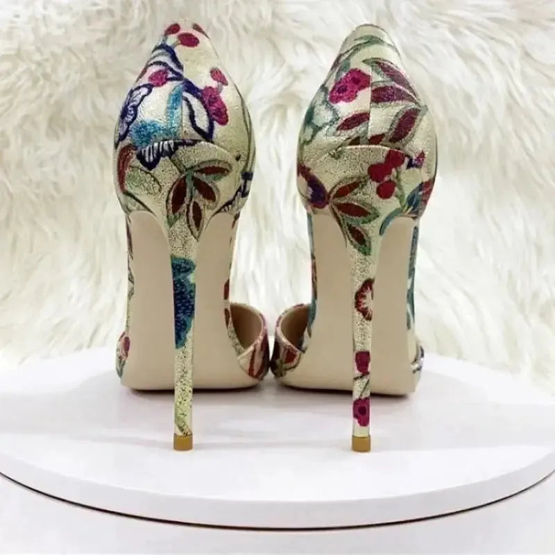 Gold Hollow High Heels Stiletto Shoes-1