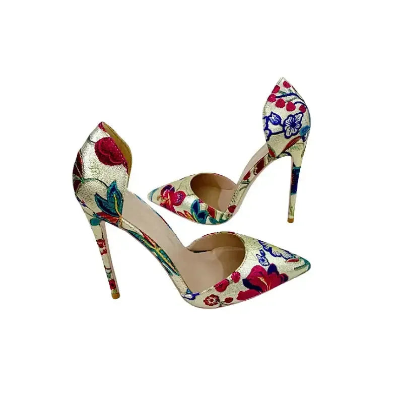 Gold Hollow High Heels Stiletto Shoes-3