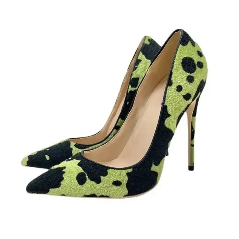 Green Black Plush Pointed High Heels Stiletto-0