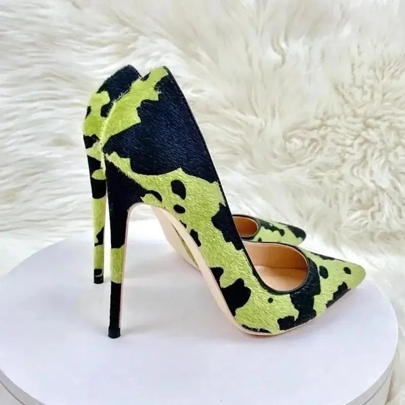 Green Black Plush Pointed High Heels Stiletto-3