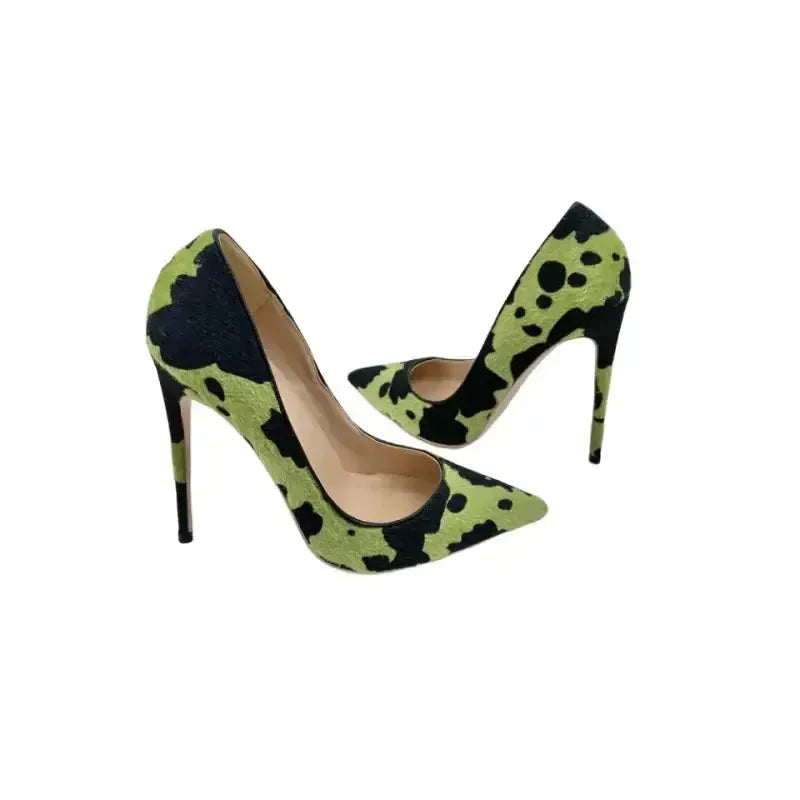 Green Black Plush Pointed High Heels Stiletto-2
