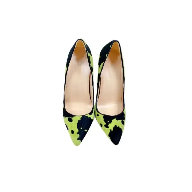 Green Black Plush Pointed High Heels Stiletto-1