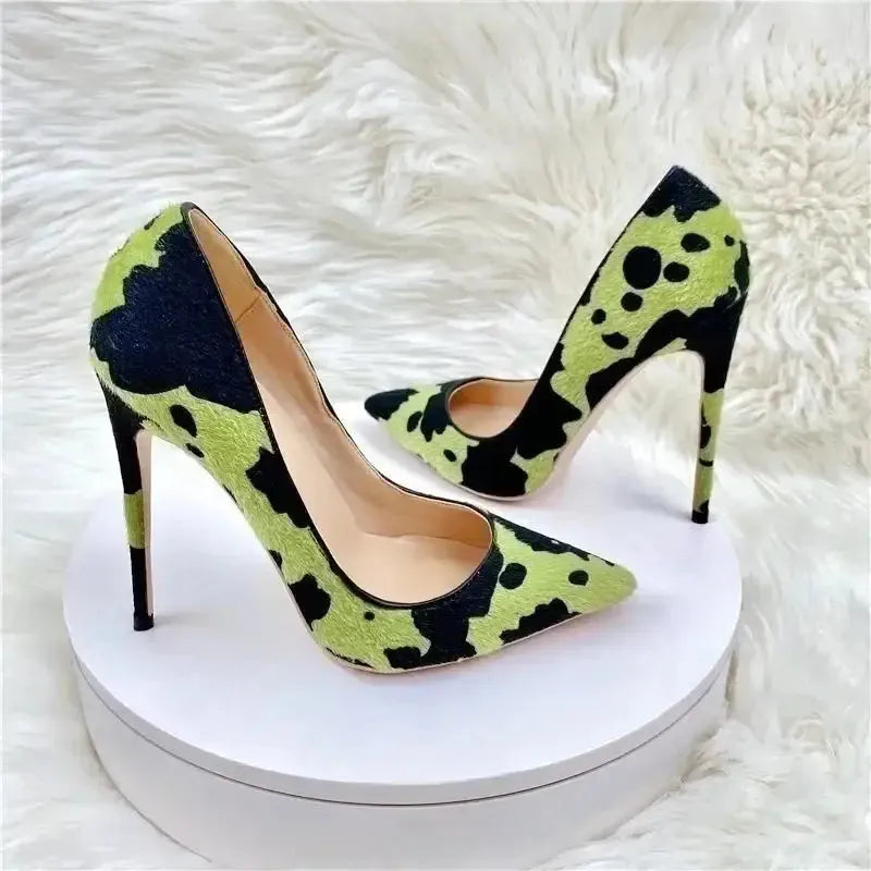 Green Black Plush Pointed High Heels Stiletto-6