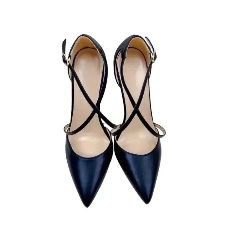Lacing Black High Heels Stiletto Shoes-1