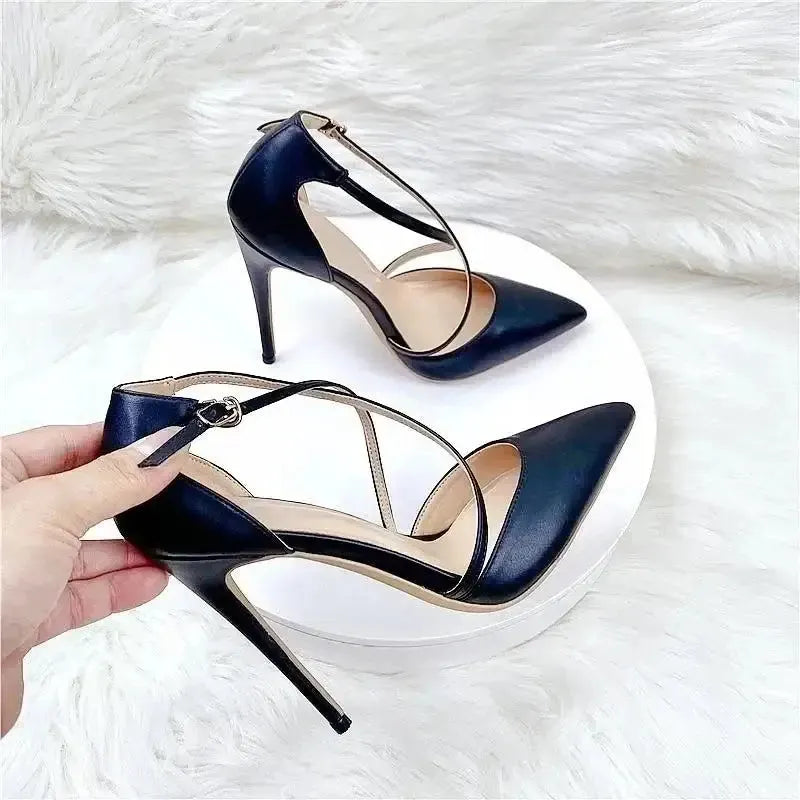 Lacing Black High Heels Stiletto Shoes-3