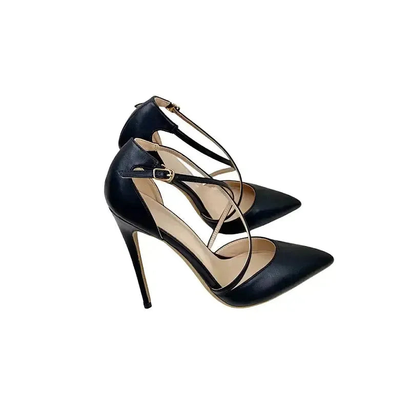 Lacing Black High Heels Stiletto Shoes-0