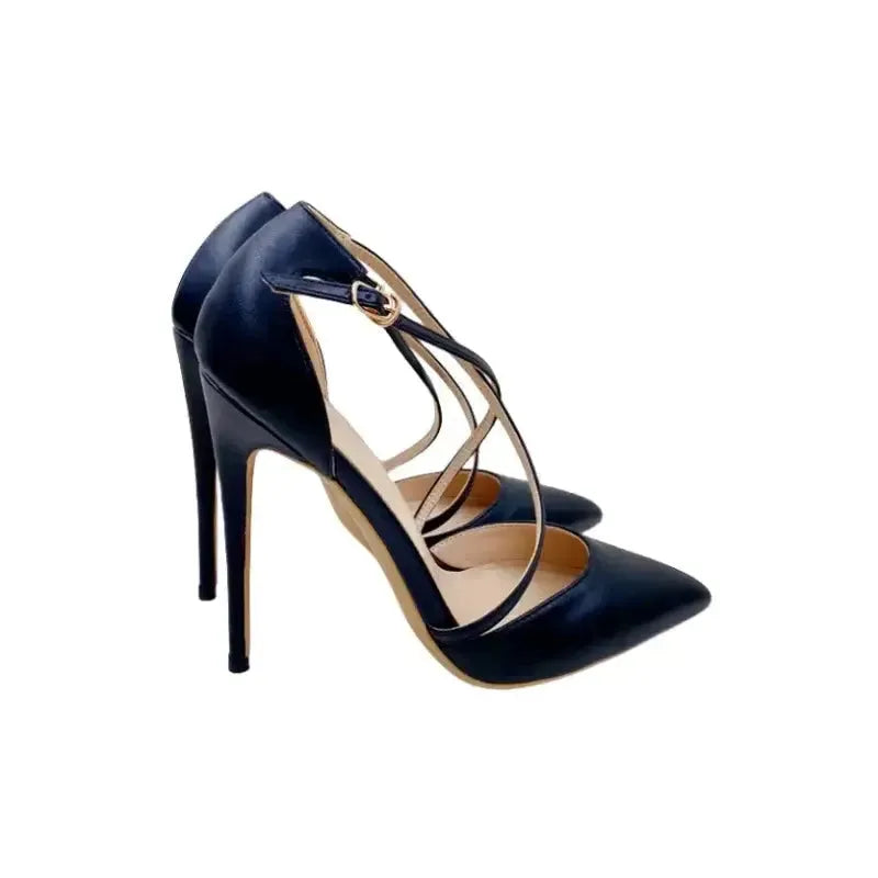 Lacing Black High Heels Stiletto Shoes-2