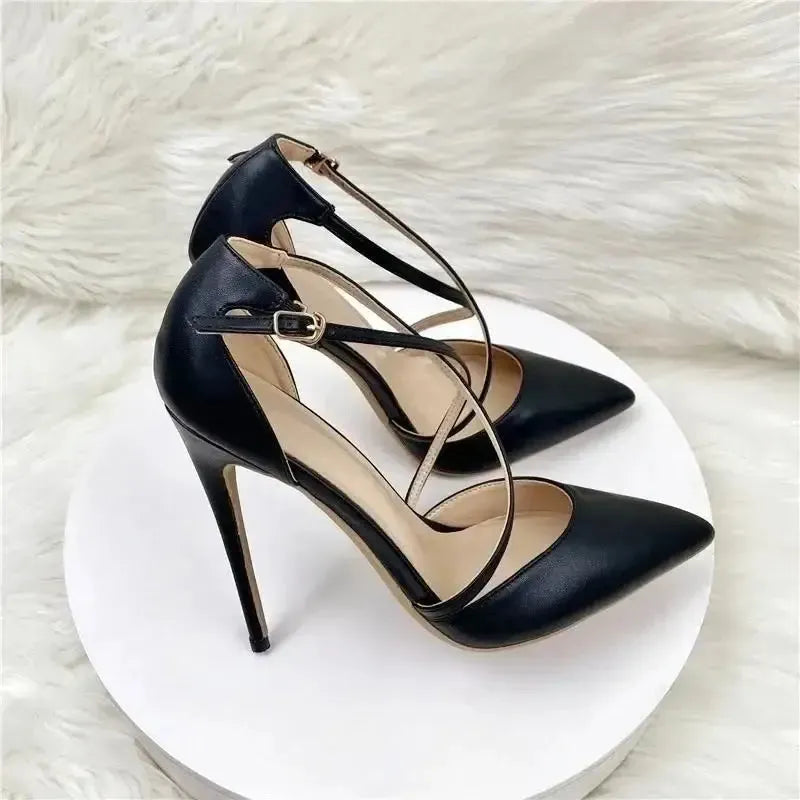 Lacing Black High Heels Stiletto Shoes-4
