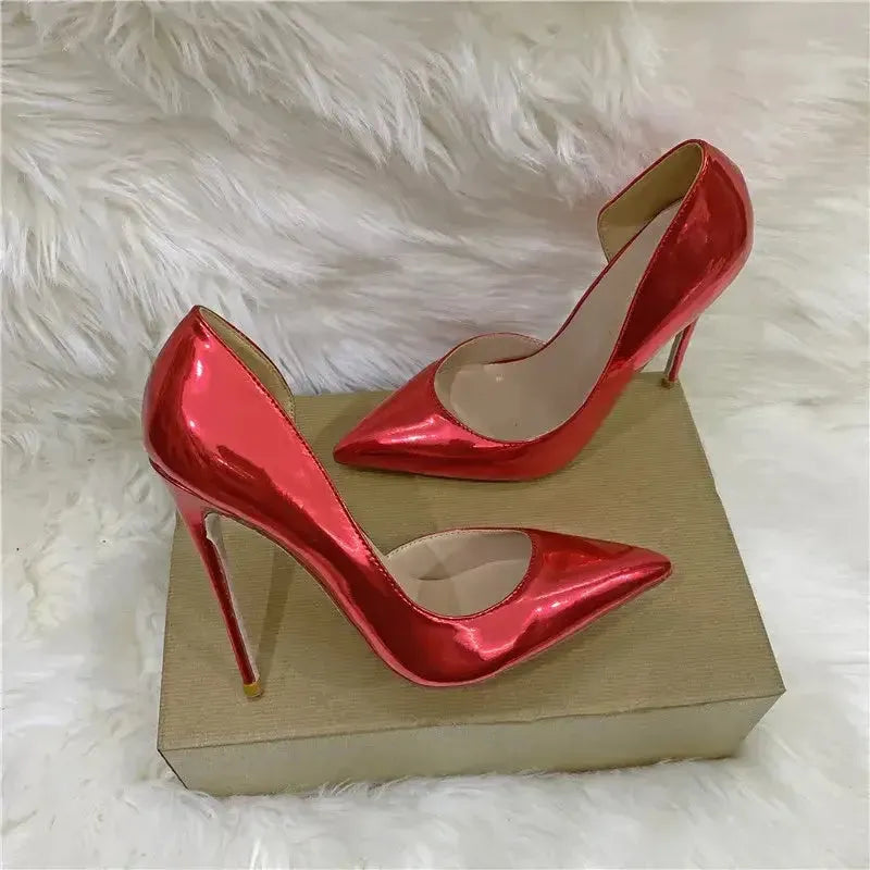 Lacquer Leather Side Air High Heels Stiletto Shoes-7